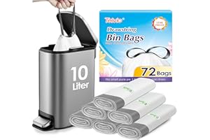 Teivio 10 Liter Small Bin Liners with Tie Tap, 72 Counts Strong Drawstring Pedal Bin Bags Fit 8-10L Trash Can, Waste Paper Bin Bags for Home Office Kitchen Bathroom Bedroom, White Toilet Rubbish Bag
