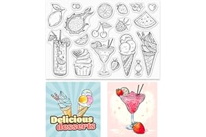 GLOBLELAND Tampons Transparents Motifs Alimentaires Boissons aux Fruits Crème Glacée Cupcakes Timbres Transparents en Silicone pour la Fabrication de Cartes DIY Scrapbooking Journal Décoration