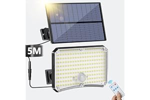 TOPPELIGHT Lampada Solare da Esterno - 200LED Luce Solare LED Esterno con Sensore di Movimento 2200mAh 4 Modes Telecomando Faretto LED da Esterno Solare con Pannello, Luci da Esterno Giardino Solari con 5M Cavo