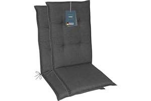‎LILENO HOME LILENO HOME Gartenstuhl Auflagen als [2er Set - Hochlehner] in Anthrazit - Bequeme Liegen als Sitzauflagen für Gartenmöbel - Stuhlkissen für Gartenstühle und Klappstühle