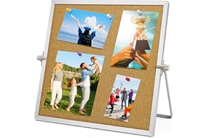 ‎DOXIRU Doxiru 11.81×11.81 Zoll Pinnwand aus Kork, doppelseitige Pinnwand mit silberfarbenem Aluminiumrand mit Ständer, geeignet für Nachrichtentafeln auf dem Schreibtisch zu Hause oder im Bür