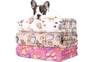 Rezutan Dog Blanket, Cat Blanket, Dog Blankets Washable, Soft Warm Pet Blankets for Dogs, Cute Paw Print, Puppy Blankets for Sofa Bed, 3 Pack, Pink+Brown+White, 60x50cm