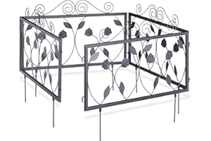 Relaxdays Ogrodzenie rabatowe metalowe GOTH, obramowanie rabatki do wtykania, 4 elementy ogrodzenia z liśćmi, różne kolory, 1,5 x 225 x 47 cm, liście