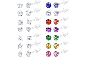 Adramata 14Pairs Clear Plastic Earrings Stud Earrings for Women Rhinestone Acrylic Stud Earrings Clear Piercing Retainer for Sport Work
