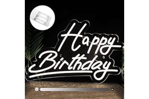 GINSSO Large Happy Birthday Neon Sign Battery Operated, 5V Usb Powered Neon Signs for Wall Decor, Adjustable Brightness Happy Birthday Signs(22.4 x 14.3 inches, White)
