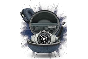 AKIELO Uhrengehäuse – Reise Uhrenbox Reinigungstuch und Geschenkbox – Für Männer und Frauen Armbanduhren und Smart Watch bis 54mm (Denimblau Ausgabe)