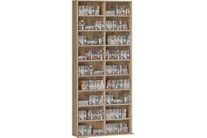 HOMCOM Rangements pour CD et DVD, meuble de rangement multimédia, capacité max. 640 CD/360 DVD et 430 Blu-ray, 18 compartiments 14 étagères réglables, pour salon, chambre, 78,5x24x175cm, bois naturel