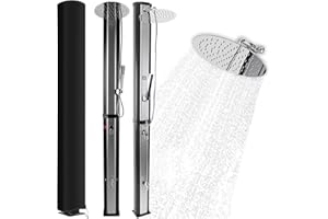 Steinkirch Solardusche Gartendusche Aussendusche Edelstahl Campingdusche 40l Outdoor Dusche Warmwasser Gartensolardusche Winterfest Handbrause Wasserhahn Thermometer XL Regenduschkopf 20 cm