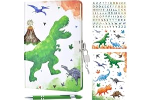 WERNNSAI Set Acquerello Dinosauro Diario - Quaderno luminoso Regalo per Ragazzi Bambini Viaggio Privato Blocchi Copertina Rigida Blocco Note Taccuino da Scrivere Adesivi Penna a Sfera con Serratura e Chiavi