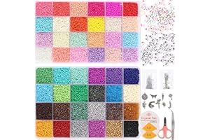 DALAETUS 35343 Pezzi Perline di Vetro Set, 48 Colori Mini Perline per Braccialetti con Lettere Dell'alfabeto, Kit di Perline Colorate per Braccialetti, Collane, Gioielli, Fai da Te
