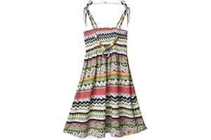 Freebily Vestido Corto de Verano para Niñas sin Manga Vestido de Tirante Fino con Estampado Floral Bohemio Pastoral y Colgante Vestido de Vacaciones Playa 3-12 Años