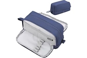 Eucomir Grande Trousse à Crayons 4 Compartiments,Grande Capacité Trousse Scolaire Extensible,pour Enfants Femmes Hommes Adolescents Etudiants, Bleu Foncé