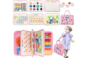 TUNJILOOL Busy Board Montessori Toys for Toddler Sensory Toys Quiet Book, 8 in 1 Sensory Activity Board for Montessori & Educational Learning Toys for Boys Girls 3+