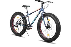 ‎HH HILAND Hiland Fat Tire 24/26 Zoll Mountainbike mit Doppelscheibenbremse, 7-Gang Mountainbike für Jungen und Mädchen, Strand und Schnee Fahrrad, Blau/Grün/Weiß/Silber