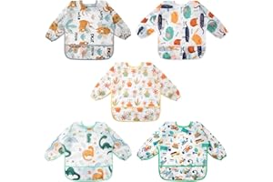 Vicloon Baby Lätzchen mit Lange Ärmeln,Ärmellätzchen Wasserdicht,Süßer Tierstil Baby Bibs Set für Essen Kunst Handwerk Malerei Bemalen Spielen für 6-24 Monaten