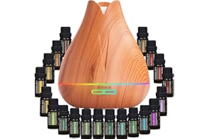 Pure Daily Care Aromatherapie-Diffusor mit ätherischen Ölen, Geschenkset – 400 ml Ultraschall-Diffusor aus hellem Holzmit 20 ätherischen Pflanzenölen – 7 Umgebungslichteinstellungen
