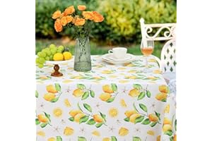 Romanstile Vinyl PVC Table Cloth Wipeable 140x240 cm Lemon Rectangular Waterproof, Oil-Resistant Table Cover with Cut Edges for Large Dining Tables, Family Gatherings, Events, Summer Decor