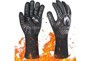 GEEKHOM BBQ Gloves, 800 ℃ / 1472 ℉ Heat Resistant Gloves EN407Certified 13 Inch Kitchen Gloves Professional Weber Fireplace Barbecue Accessories for Cooking Grilling, Baking, Black