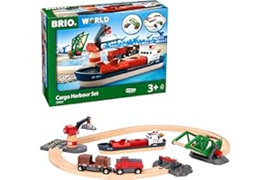 BRIO World 33061 Container Hafen Set - Mit Hafenbrücke und beweglichem Kran zum Beladen des Frachtschiffes - Geeignet für Kinder ab 3 Jahren