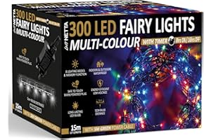NETTA Christmas Tree Lights 300 LED 15m Fairy String Lights Plug in with Timer and Memory Functions for Outdoor/Indoor Use -Multi Coloured