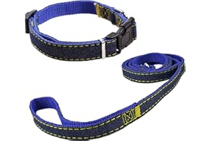 Newtensina Moda Perro Collar y Correa Set Tela de Mezclilla Perrito Collar con Correa para Perro - Blue - S