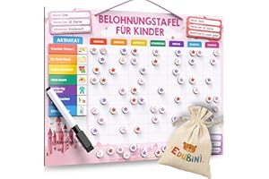 EDUBINI Reward Board for Children - [100 Tasks + 350 Magnets] - Reward System for Responsibility - Family Plan, Montessori Magnetic Board, Weekly Planner, Adhs Aids - Includes Bag, Pen