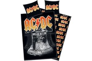 ‎BERONAGE ACDC Rock Bettwäsche AC/DC Hells Bells Fire 135 cm x 200 cm + 80 cm x 80 cm 100% Baumwolle Renforcé-Linon-Qualität Bon Scott Malcom Young Dave Evans Axl Rose mit Reißverschluss deutsche Größe