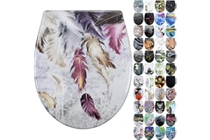 Fanmitrk Duroplast Toilet Seat Soft Close -Quick Release Toilet Lid with Top Fixing,Various Patterns to Choose from (UF819-60)