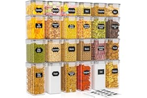PurKeep Food Storage Containers - 24 Pieces Airtight Storage Jars with Lids BPA Free Kitchen Storage Containers for Flour, Sugar, Grains & Baking Accessories, 33.6L Large Set Including 24 Labels & 1