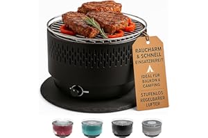 SOUK ONE Tischgrill mit Aktivbelüftung, Holzkohlegrill Grill mit Lüfter, Campinggrill BBQ Outdoor (Schwarz)
