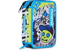 Mitama Astuccio Scuola 3 Scomparti, SCHOOL SKATE, Astuccio attrezzato scuola, 47 pezzi, Per bambini e ragazzi, Scuola e tempo libero
