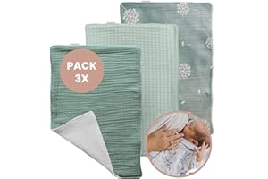 MIMUSELINA Lingette Bebe Lavable - Debarbouillette Bebe Lingettes Multifonction d'allaitement en 100% Coton, Carre Bebe Change, 3 chiffons 30x21 cm