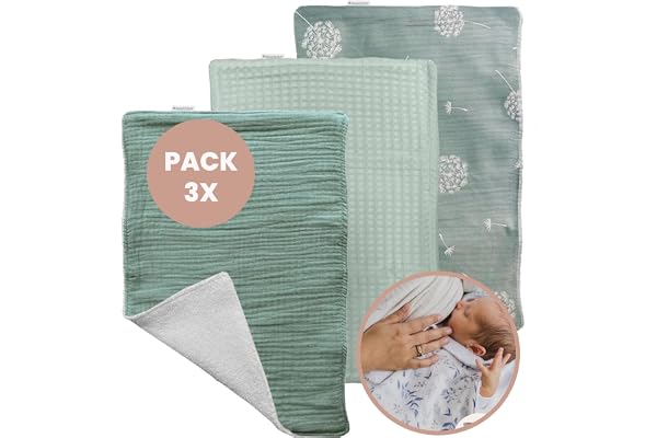 MIMUSELINA Lingette Bebe Lavable - Debarbouillette Bebe Lingettes Multifonction d'allaitement en 100% Coton, Carre Bebe Change, 3 chiffons 30x21 cm