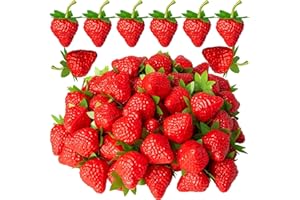 SYOZPXY Plastic strawberry, artificial red strawberry, 40Pcs fake living fruit Plastic strawberry home kitchen party decoration photography props