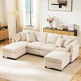 Ktipm Modular Salon Sofa with 2 Stools and 6 Cushions, Salon Sofa Sofas for 4-6 People, Sofa Bed with Comfortable Backrest, C