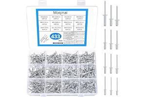 433 st aluminium blinda nitar set, aluminium nitar popnitar set (3/3,2/4/5 mm) x (6/8/10/12/20 mm), popnitar med stor fläns