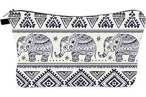 FAVORTALK Polyester Waterproof Makeup Bag-Women Portable Travel Organizer Pouches for Toiletries and Valentines Day Gift Cosmetics Storage Bag with Elephant Pattern -B1155