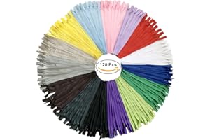 DOITEM 120pcs 20cm/8 Inch Invisible Multicolor Nylon Coil Zippers for Sewing and Crafts 15 Colors
