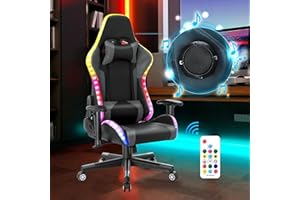 HOMEMIYN Silla de Videojuegos con Luces LED RGB y Altavoces Racing Computter Silla PC Silla de Videojuegos Silla de Piel sintética con Respaldo Alto Silla de Oficina ergonómica con reposacabezas Respaldo Gris