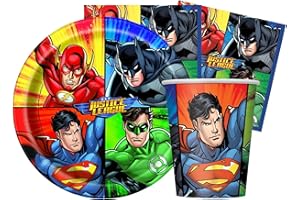 Isola Party Kit Festa di Compleanno Supereroi per 16 Persone Eco-Friendly (16 Piatti ⌀ 23 cm, 16 Bicchieri 266 ml, 16 Tovaglioli 33x33 cm)