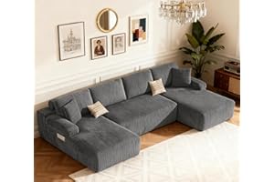 DURASPACE 126.2'' Modular Sectional Sofa, Convertible U Shaped Cloud Couch with Memory Foam, Corduroy Boneless Sectional Couches for Living Room, No Assembly Required (Gray)