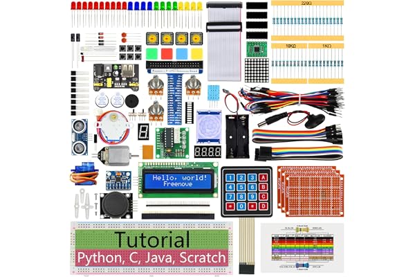 Freenove Ultimate Starter Kit for Raspberry Pi 5 4 B 3 B+ 400 Zero 2 W, 962-Page Detailed Tutorial, Python C Java Scratch Processing Code, 223 Items, 128 Projects (Raspberry Pi Not Included)