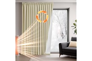 ‎DECONOVO Deconovo Thermovorhang Kälteschutz, Gardinen mit Kräuselband gegen Kälte, Wärmeisolierend Vorhang Verdunkelung Wohnzimmer, 245 x 140(HöhexBreite), Hellbeige, 1 Stück