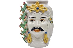 sicilia bedda - Teste di Moro Siciliane Ceramica di Caltagirone - Realizzazione interamente Artigianale (25 Centimetri, Uomo Ficodindia)