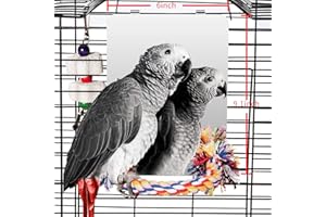 Colorday 9 inch Stainless Steel Bird Mirror with Rope Perch, Bird Toys Swing, Comfy Perch for African Grey Parakeet Cockatiel Conure Lovebird Finch Canaries