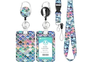 DUOUPA Porta Tarjetas Identificativas, Lanyard con ID Card Badges, Porta Tarjetas con llavero extensible para mujeres, profesores, enfermeras, doctor, estudiante（Escamas de pescado）