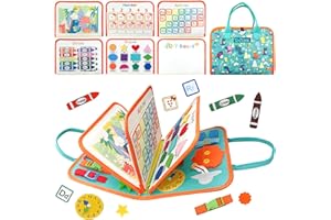 TUNJILOOL Busy Board Montessori Spielzeug ab 1 2 3 4 Jahre Kleinkinder, Activity Board Motorikspielzeug, Geschenk Junge Mädchen, Baby Sensorisches Lernspielzeug Motorikbrett für Reise Auto Flugzeug