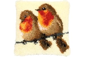 LEE MY Vögel Und Schwäne Knüpfkissen Knüpfhaken Knüpfset Kissen Zum Selber Knüpfen, Kissen Latch Hook Kit Für Kinder, Erwachsene Oder Anfänger,Two Robin Birds