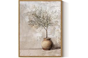 ARPEOTCY Framed Canvas Wall Art Prints, Farmhouse Olive Tree in Vessel Wall Decor, Vintage Still Life Art Home Decorations, Botanical Paintings for Living Room Bedroom Office Decor, 30x40cm
