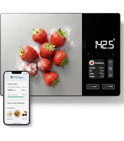 Diyife Balance Alimentaire Calcul Calories avec Écran TFT Couleur, Balance de Cuisine Numérique Base de Données Alimentaire Intégrée- Analyse Calories, Lipides etc, Personnalisable, 5 Unités, avec APP